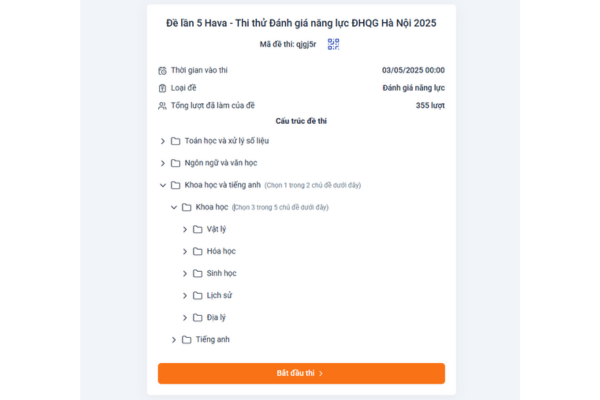Thi thử ĐGNL 2026 miễn phí cùng HavaEdu: Hướng dẫn chi tiết đăng kí và làm bài thi